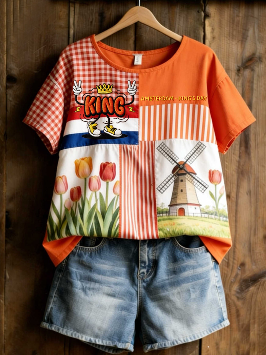 Dames Koningsdag linnen T-shirt met korte mouwen