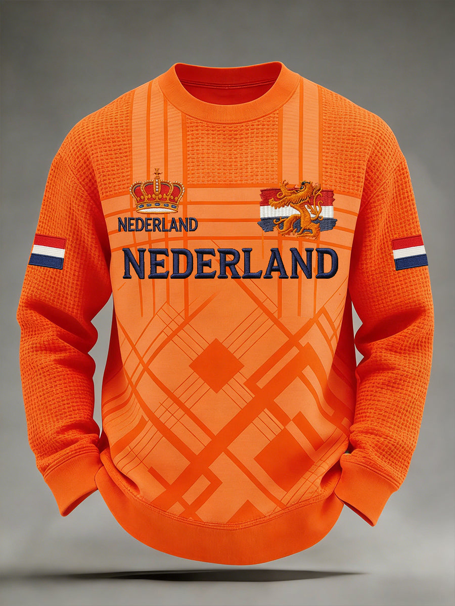 Casual heren-T-shirt met lange mouwen en print met Koningsdag-thema