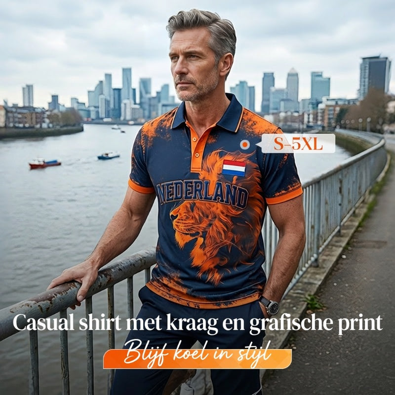 Herenpolo met korte mouwen en print met Koningsdag-thema