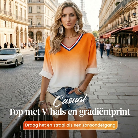 Dames Nederlandse Koningsdag Gradiënt Print Casual V-hals Top
