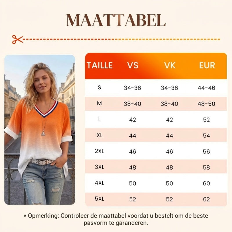 Dames Nederlandse Koningsdag Gradiënt Print Casual V-hals Top