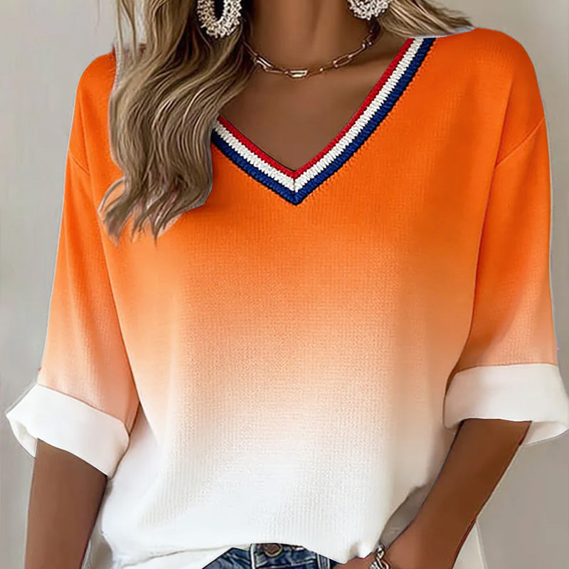 Dames Nederlandse Koningsdag Gradiënt Print Casual V-hals Top
