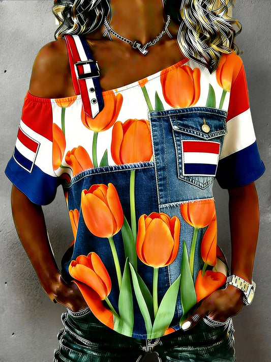Dames Nederlandse Koningsdag Herdenkingsopdruk Casual T-shirt