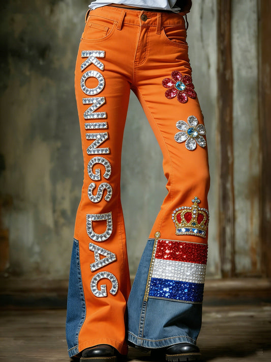 Damesbroeken met koningsdagprint