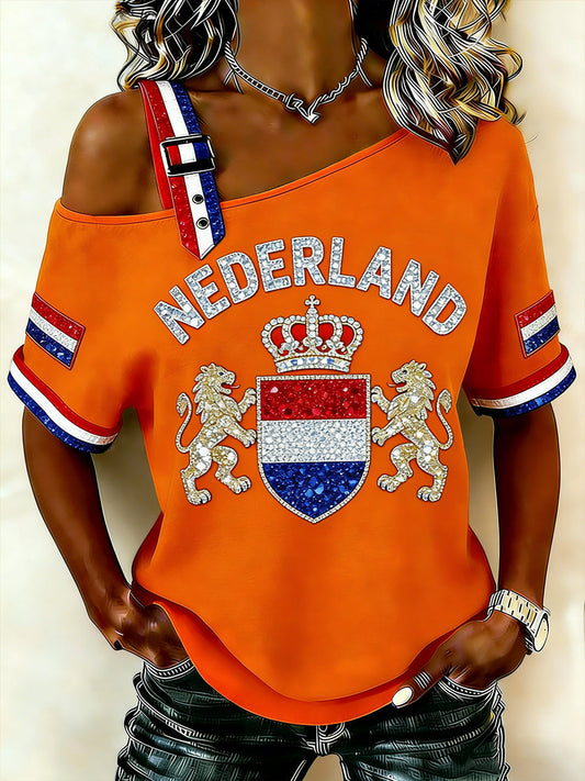 Dames T-shirt met spaghettibandjes en koningsdagthema