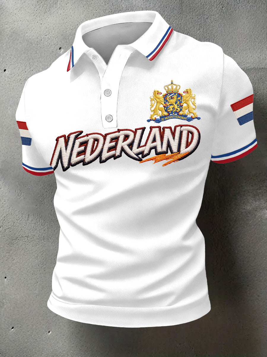 Heren Nederlandse vlag print casual polo
